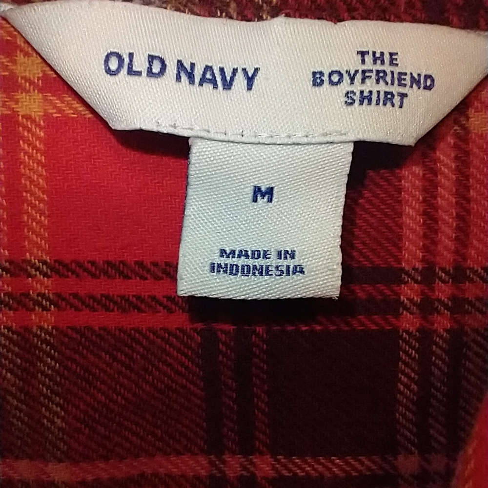Old Navy The Boyfriend Shirt Plaid Long Sleeve Shirt Women's sz Medium - Picture 5 of 6
